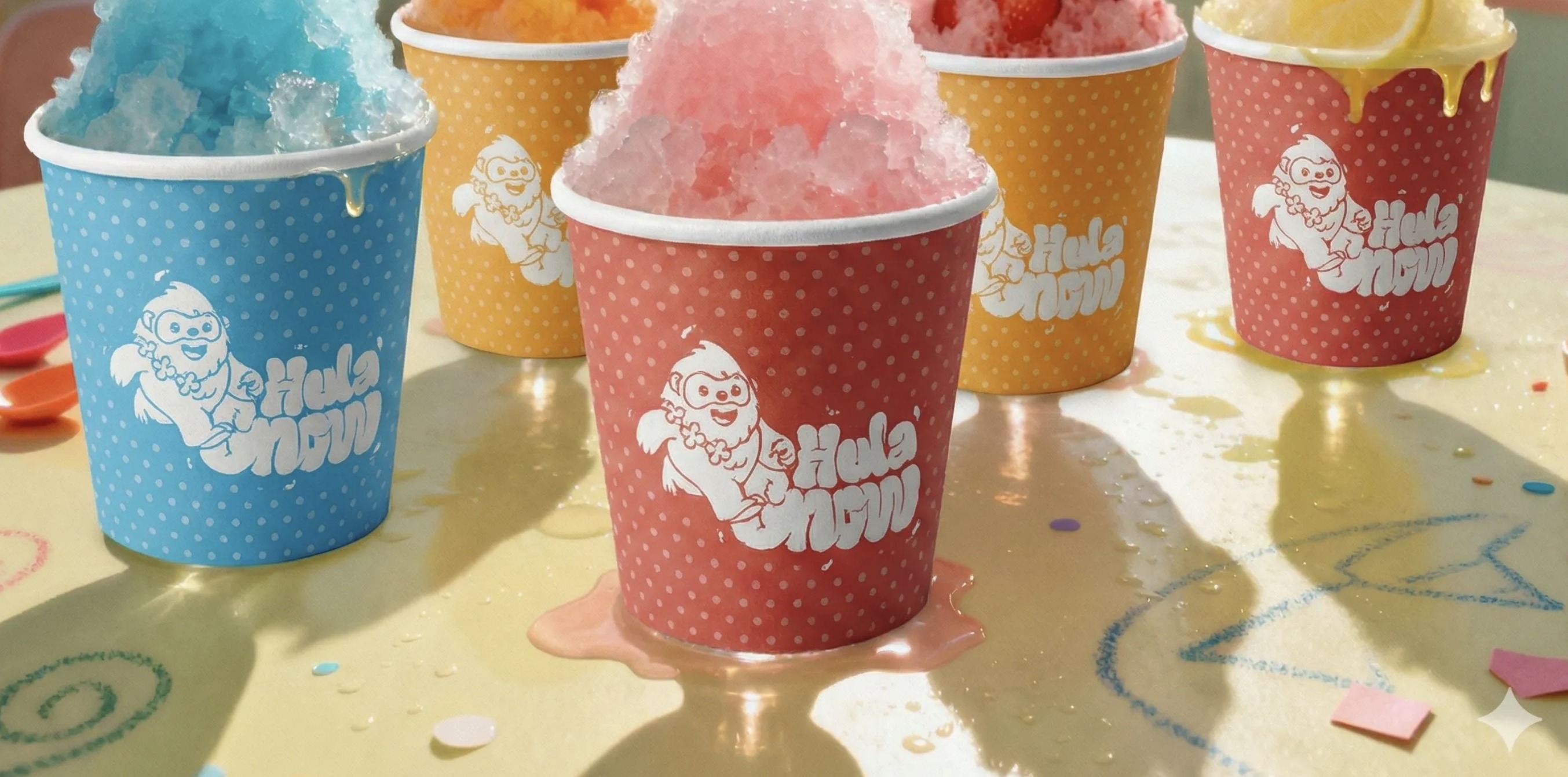 Hula Snow cups with yeti and bubble lettering